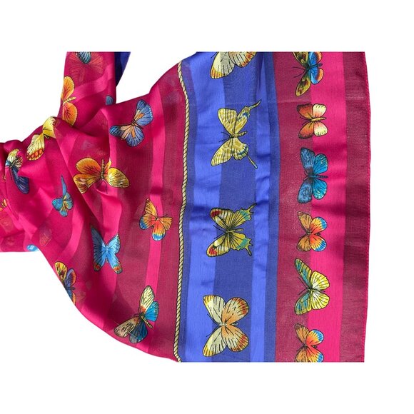 Butterfly Print Long Scarf Vibrant Pink Purple Wrap Shawl Lightweight Bohemian - Picture 2 of 7